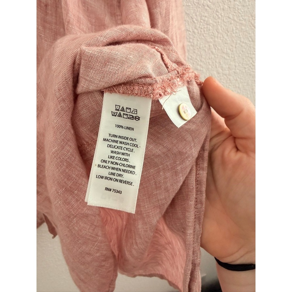 Tahari Womens 1X Dusty Rose Pink 100% Linen Button Down Tunic Roll Tab Shirt - Picture 3 of 7